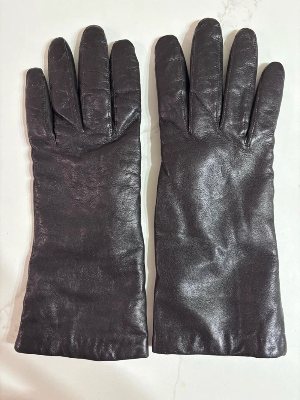Vintage women’s Aris Dark Brown SOFT leather gloves cashmere lining size 7.5